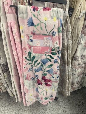 Disney Pink Floral Marie Plush Throw Blanket